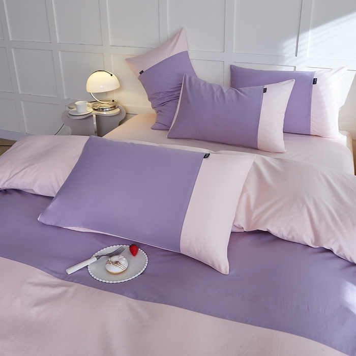 91家纺网 家纺一手货源 找家纺 慕希2025新款13372全棉拼色正拼四件套系列-简尚 简尚-香芋紫