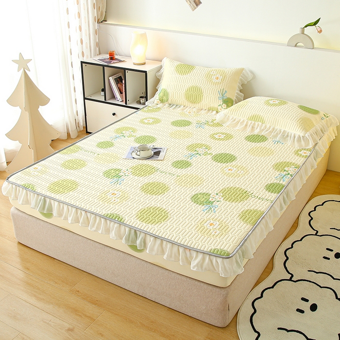 91家纺网 家纺一手货源 找家纺 伊人坊 2025新款A类凉感丝乳胶床笠凉席三件套-花边款 花边-春意盎然