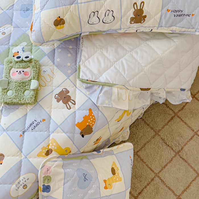 91家纺网 家纺一手货源 找家纺 U品汇 2025新品A类全棉夹棉床盖纯棉100%棉绗缝三件套炕垫褥子13372 G蜡笔画