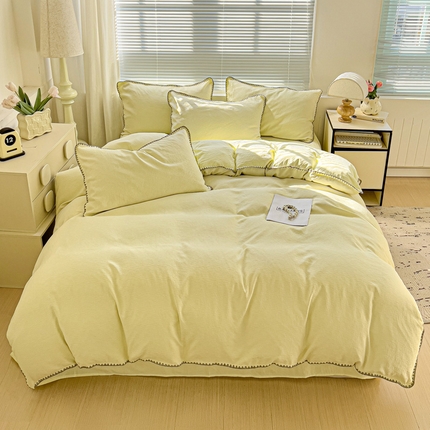 卡普二店 2025新款A类轻奢贝壳绣丝柔缎提花四件套 丝柔缎-浅黄