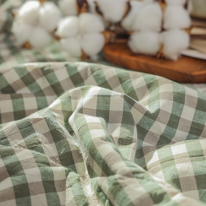 91家纺网 家纺一手货源 找家纺 柠萌家居 2025新款全棉色织水洗棉棉花夏被四件套里外全棉 夏凉被被子被芯 绿小格