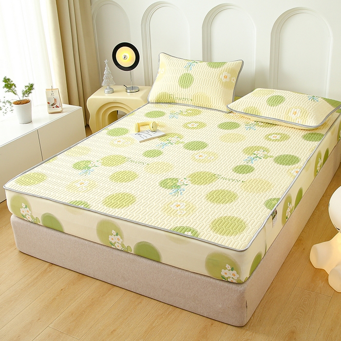 91家纺网 家纺一手货源 找家纺 伊人坊 2025新款A类凉感丝乳胶床笠凉席三件套 春意盎然