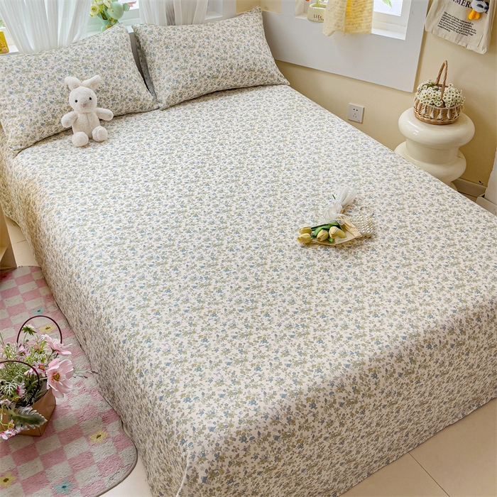 91家纺网 家纺一手货源 找家纺 名兮-2025新款全棉双层纱床单 双层纱-粉黛蓝