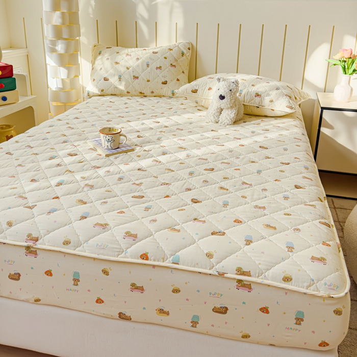 91家纺网 家纺一手货源 找家纺 U品汇 2025新款A类全棉夹棉防水床笠床罩单件隔尿透气床垫加厚防尘可水洗保护套 狗狗乐园