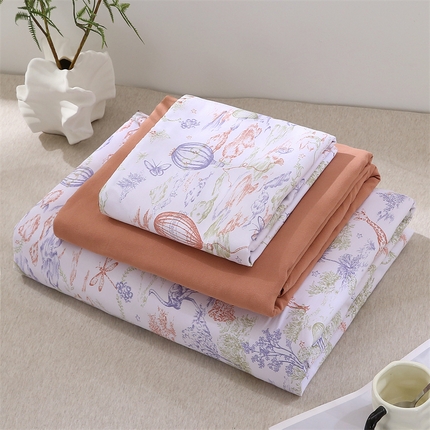 91家纺网 家纺一手货源 找家纺 织写 2025新款A类双层纱针织棉四件套床单四件套床单四件套小清新四件套 动物乐园