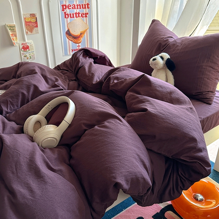 91家纺网 家纺一手货源 找家纺 阿曼达 2025新款纯色水洗m学生床单人四件套 纯色-幻紫