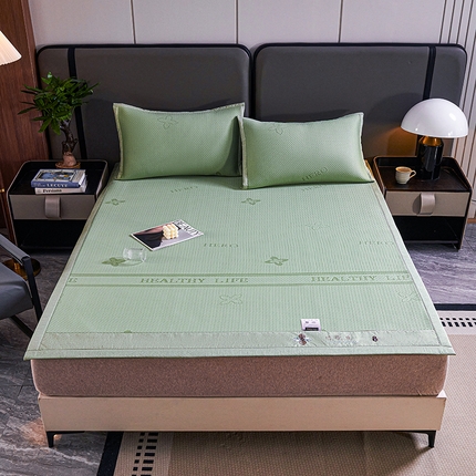 青雅席业 2025年新款7A抗菌母婴级纯乙纶PE刺绣凉感丝豆豆席 四叶花-绿