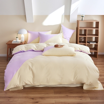 慕希2025新款40S全棉喷气13372简约三角拼四件套 简约-奶油紫