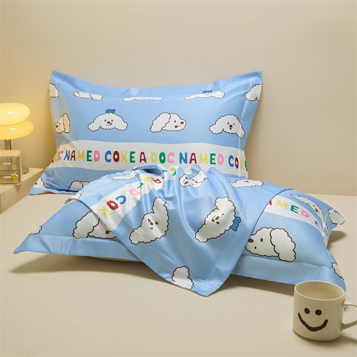 91家纺网 家纺一手货源 找家纺 笙意家纺 2025新款水洗真丝数码印花卡通枕套 coke狗