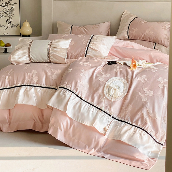 91家纺网 家纺一手货源 找家纺 （总）奥汀洛家纺 2025新款公主风工艺款水洗天丝四件套-甜心小姐