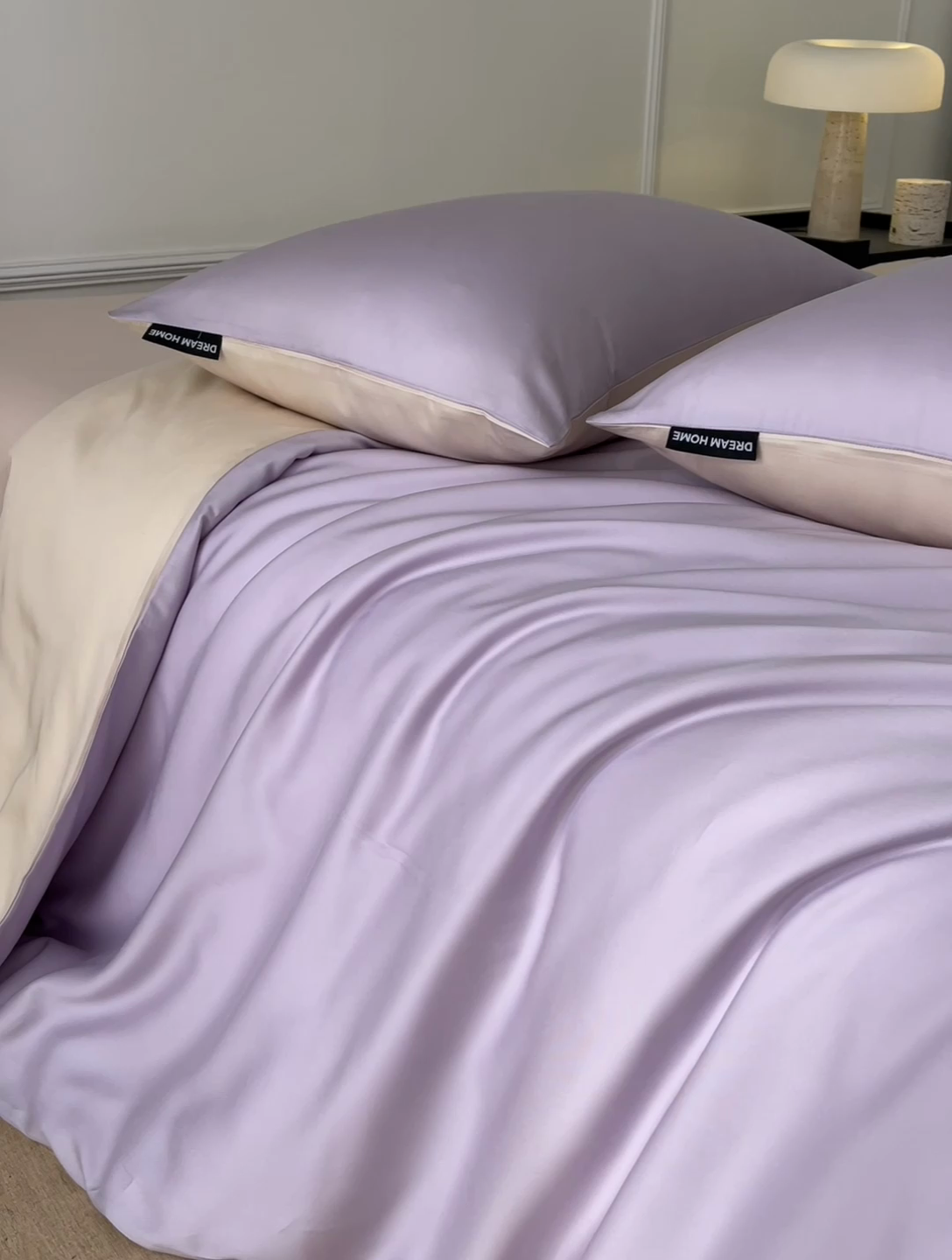 91家纺网 家纺一手货源 找家纺 笙意家纺 2025新款水洗真丝简约时尚四件套-简爱系列 简爱-星黛紫+梧桐杏