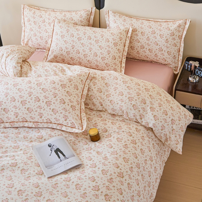 91家纺网 家纺一手货源 找家纺 棉乐町家居 2025新款全棉小清新人字纹四件套 甜心派