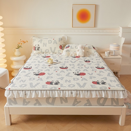 91家纺网 家纺一手货源 找家纺 （总）伊人坊 2025新款A类凉感丝乳胶床笠凉席三件套-花边款