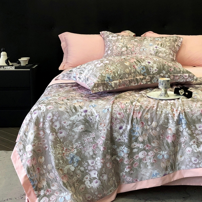 91家纺网 家纺一手货源 找家纺 立奥被业 2025新款雪纺纱夏被超柔数码印花夏被雪纺夏凉被 绽放-水粉