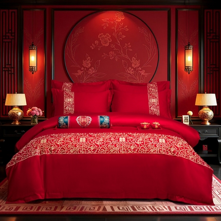 花愿（原花纪） 2025新款全棉婚庆刺绣款四件套 金玉良缘