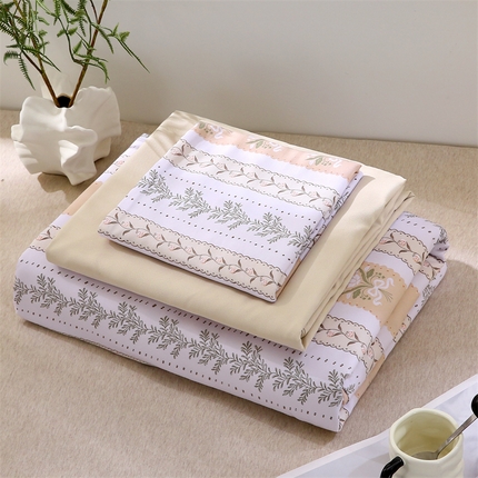 91家纺网 家纺一手货源 找家纺 织写 2025新款A类双层纱针织棉四件套床单四件套床单四件套小清新四件套 初享时光-咖