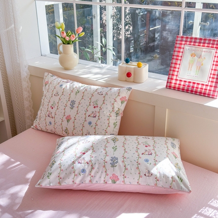 91家纺网 家纺一手货源 找家纺 （总）清雅福2025新款喷气全棉印花13372小清新四件套及单品-单枕套