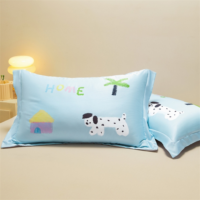 91家纺网 家纺一手货源 找家纺 笙意家纺 2025新款水洗真丝数码印花卡通枕套 斑点狗