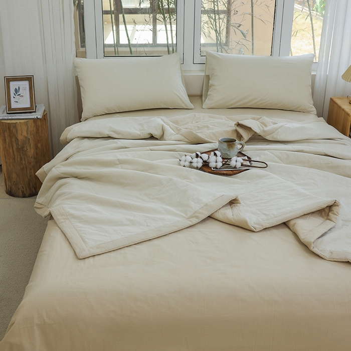 91家纺网 家纺一手货源 找家纺 柠萌家居 2025新款全棉色织水洗棉棉花夏被四件套里外全棉 夏凉被被子被芯 米密条