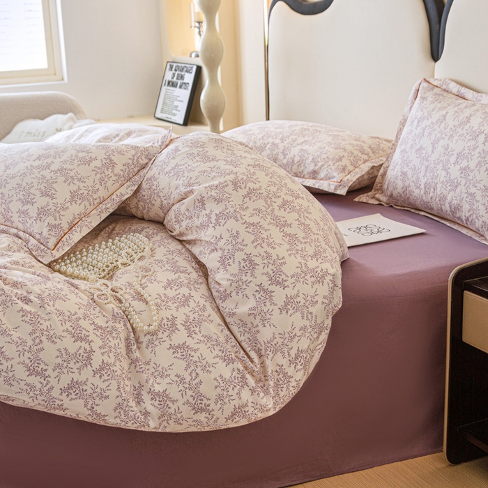 91家纺网 家纺一手货源 找家纺 金泰莱 2025新款全棉小清新人字纹四件套 罗兰之恋