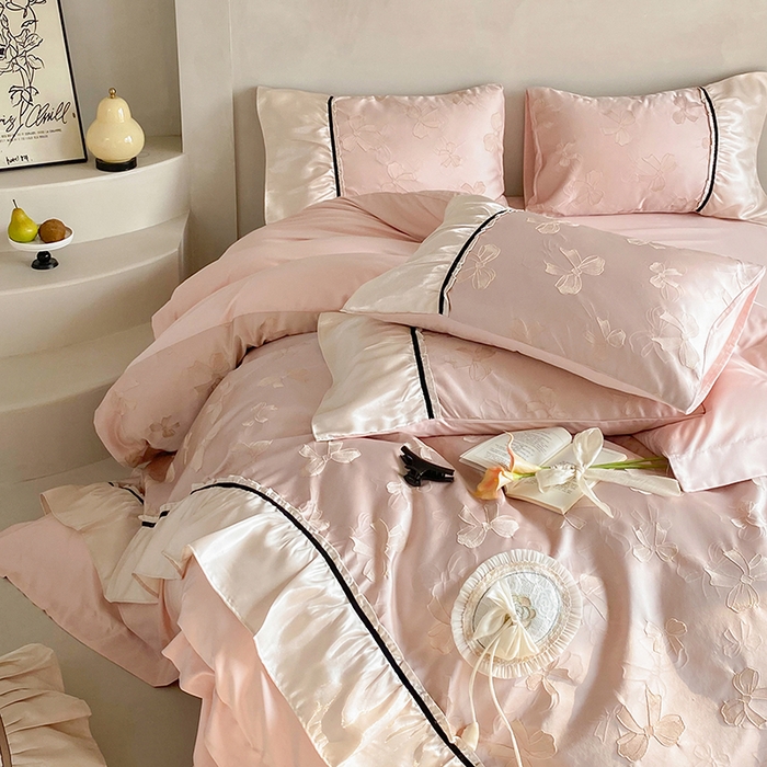 91家纺网 家纺一手货源 找家纺 （总）奥汀洛家纺 2025新款公主风工艺款水洗天丝四件套-甜心小姐