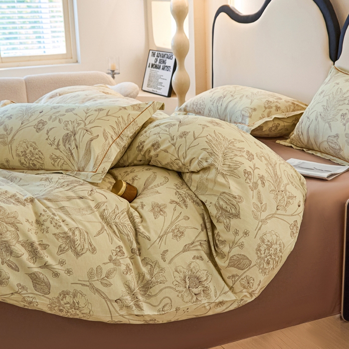 91家纺网 家纺一手货源 找家纺 棉乐町家居 2025新款全棉小清新人字纹四件套 秋日落叶