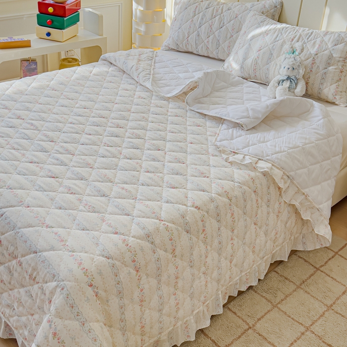 91家纺网 家纺一手货源 找家纺 U品汇 2025新品A类全棉夹棉床盖纯棉100%棉绗缝三件套炕垫褥子13372 G轻悠花梦