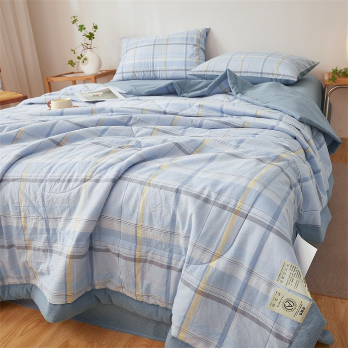 91家纺网 家纺一手货源 找家纺  2025新款A类里外全棉夏凉被100%新疆棉纯棉全棉填充无印格子款空调被全棉夏被 里外全棉-简蓝格