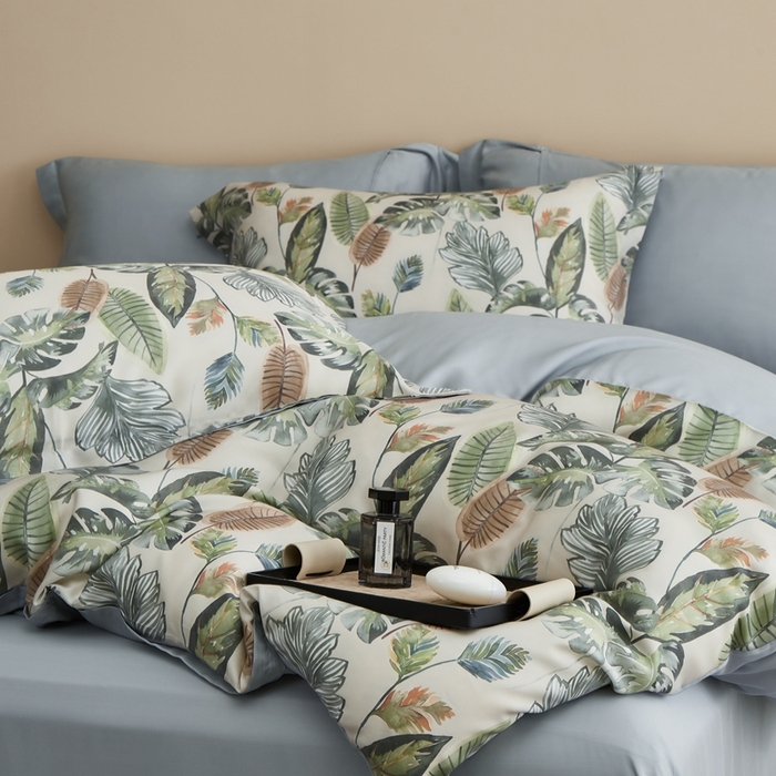 91家纺网 家纺一手货源 找家纺 顾家家居 2026新款莱塞尔兰精天丝印花四件套 曼茂