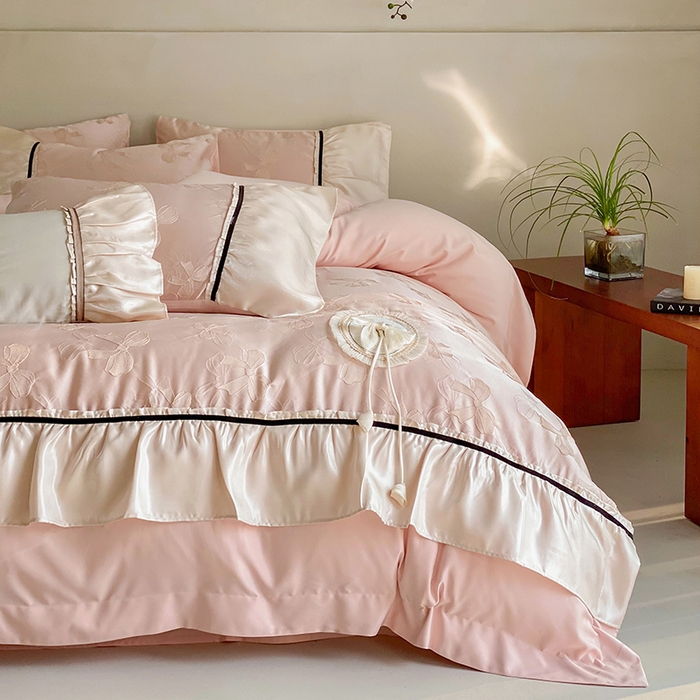 91家纺网 家纺一手货源 找家纺 （总）奥汀洛家纺 2025新款公主风工艺款水洗天丝四件套-甜心小姐