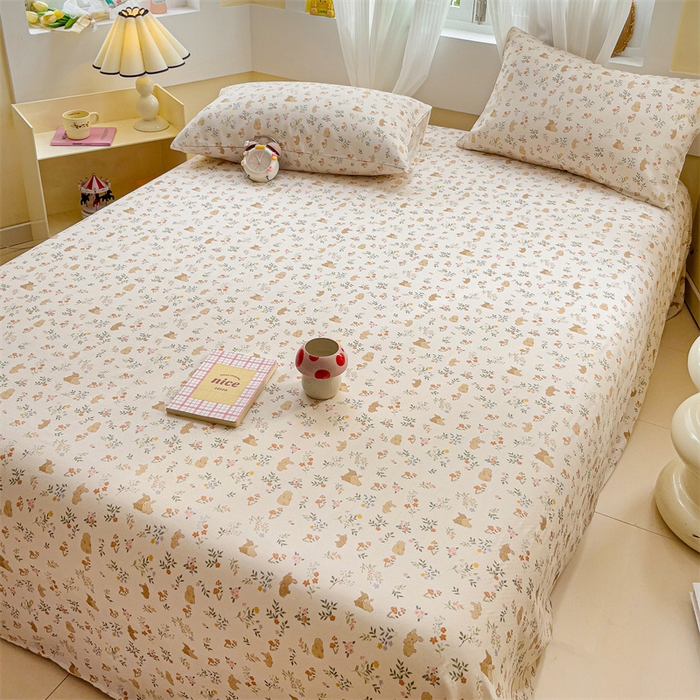 91家纺网 家纺一手货源 找家纺 名兮-2025新款全棉双层纱床单 双层纱-乖乖兔