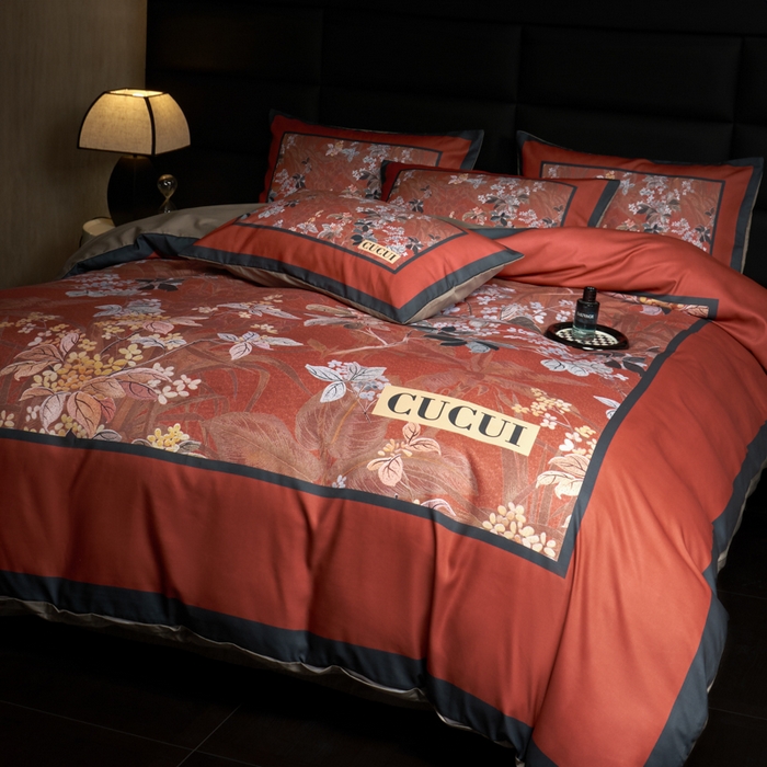 91家纺网 家纺一手货源 找家纺 花沐 2025新款轻奢潮牌亲肤棉纯棉四件套 红古花