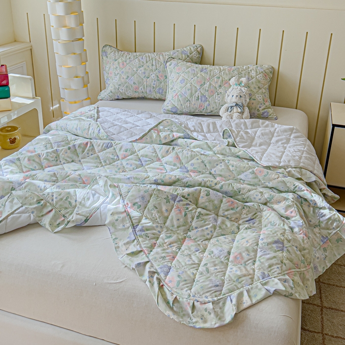 91家纺网 家纺一手货源 找家纺 U品汇 2025新品A类全棉夹棉床盖纯棉100%棉绗缝三件套炕垫褥子13372 G向云端-绿