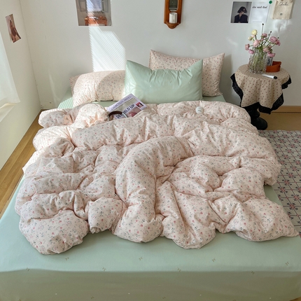 91家纺网 家纺一手货源 找家纺 桃喜 2025春夏全棉碎花系列四件套 绯恋