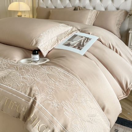 91家纺网 家纺一手货源 找家纺 绒掌柜 2025新品第一波 水洗天丝真丝冰丝四件套（礼盒装含买家秀）—清悦系列 香槟色