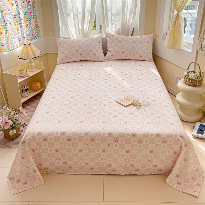 91家纺网 家纺一手货源 找家纺 名兮-2025新款全棉双层纱床单 双层纱-格子喵