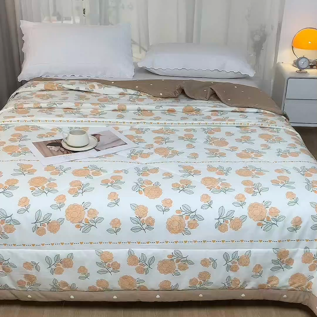 91家纺网 家纺一手货源 找家纺 羽梦家纺 2025新款新疆棉花全棉夏凉被被子被芯 迎春花