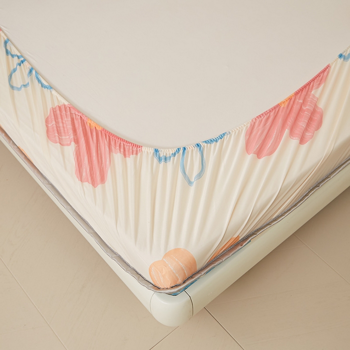 91家纺网 家纺一手货源 找家纺 伊人坊 2025新款A类凉感丝乳胶床笠凉席三件套 缤纷花季