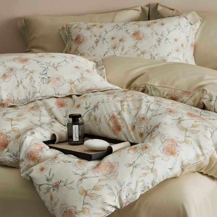 91家纺网 家纺一手货源 找家纺 顾家家居 2026新款莱塞尔兰精天丝印花四件套 米丽