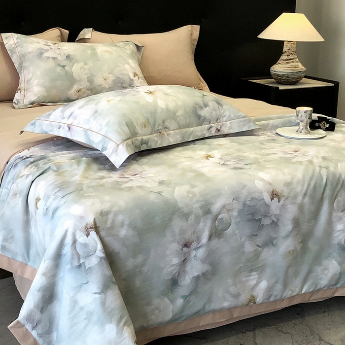 91家纺网 家纺一手货源 找家纺 立奥被业 2025新款雪纺纱夏被超柔数码印花夏被雪纺夏凉被 慕妆-米灰