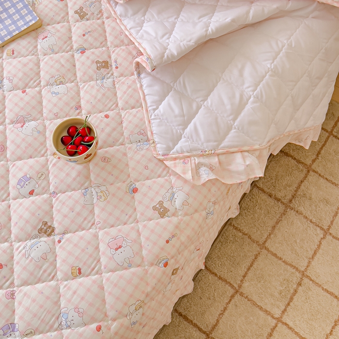 91家纺网 家纺一手货源 找家纺 U品汇 2025新品A类全棉夹棉床盖纯棉100%棉绗缝三件套炕垫褥子13372 G甜美梦境粉