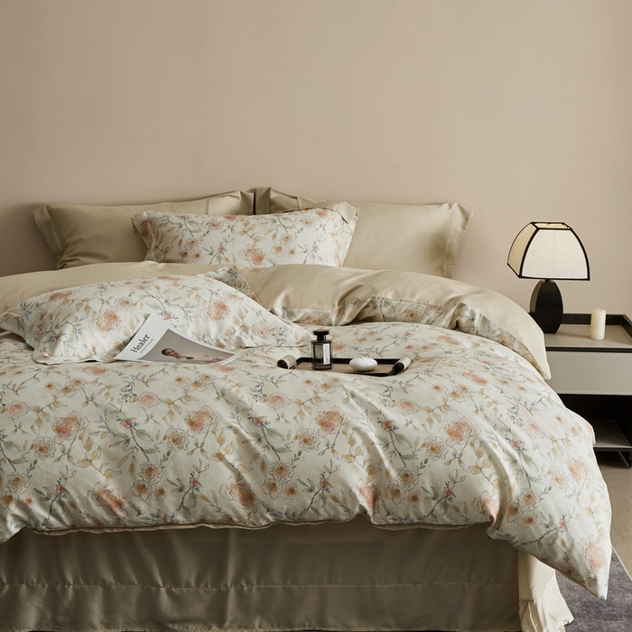 91家纺网 家纺一手货源 找家纺 顾家家居 2026新款莱塞尔兰精天丝印花四件套 米丽