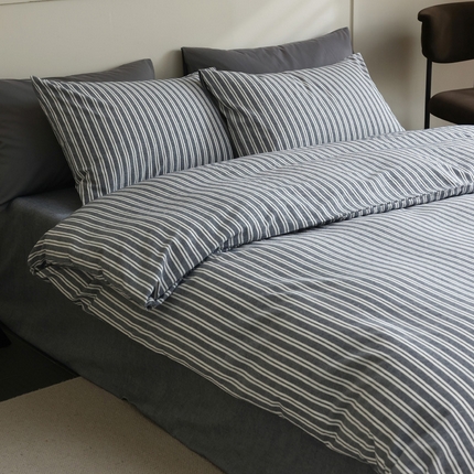 （总）良品汇馆 日式无印水洗棉四件套良品条纹纯棉床品套件条子全棉宽窄条件套