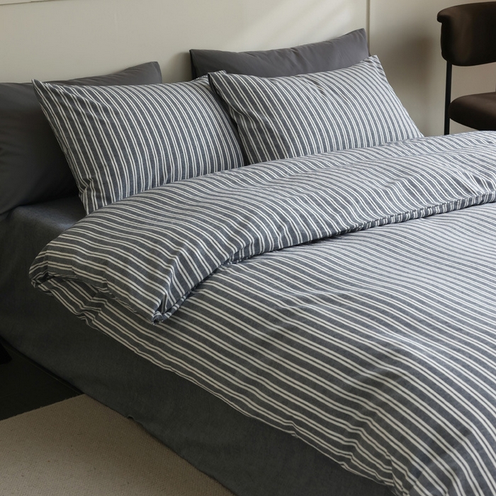 91家纺网 家纺一手货源 找家纺 （总）良品汇馆 日式无印水洗棉四件套良品条纹纯棉床品套件条子全棉宽窄条件套