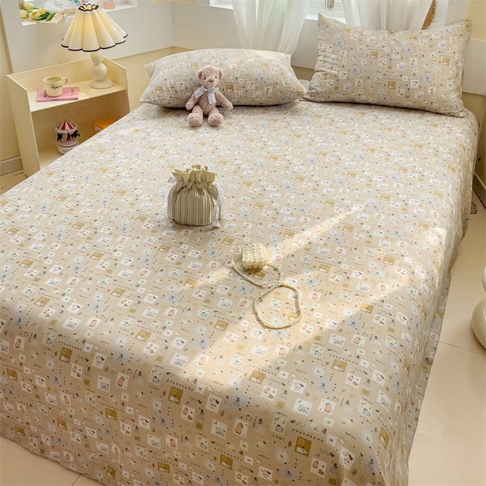 91家纺网 家纺一手货源 找家纺 名兮-2025新款全棉双层纱床单 双层纱-波波乐园