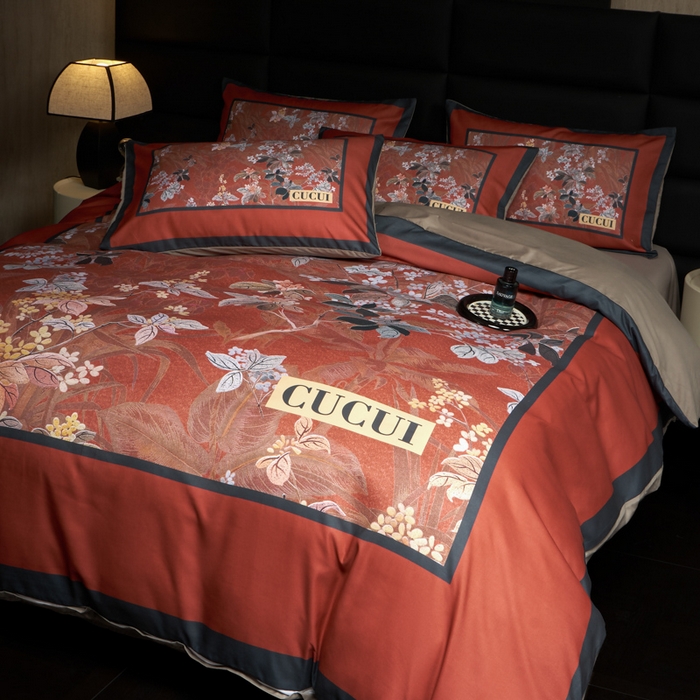 91家纺网 家纺一手货源 找家纺 花沐 2025新款轻奢潮牌亲肤棉纯棉四件套 红古花