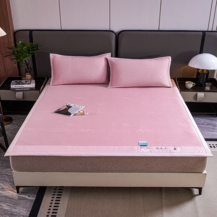 青雅席业 2025年新款7A抗菌母婴级纯乙纶PE刺绣凉感丝豆豆席 蝴蝶结-粉