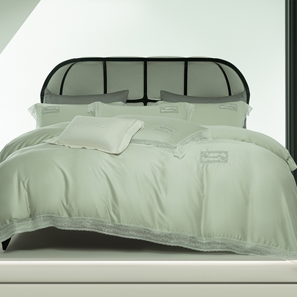 诗黛尔 2025新款春夏100%莱赛尔蕾丝绣花四件套-朵芮雅系列 朵芮雅-枝条绿