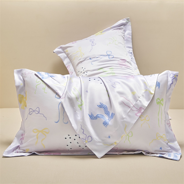 91家纺网 家纺一手货源 找家纺 笙意家纺 2025新款水洗真丝数码印花卡通枕套 蝴蝶结