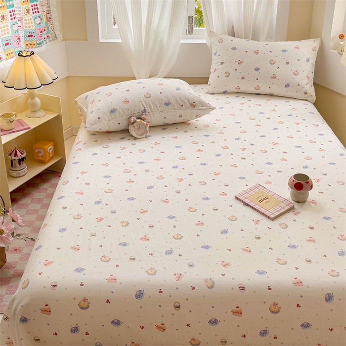 91家纺网 家纺一手货源 找家纺 名兮-2025新款全棉双层纱床单 双层纱-蛋糕派对